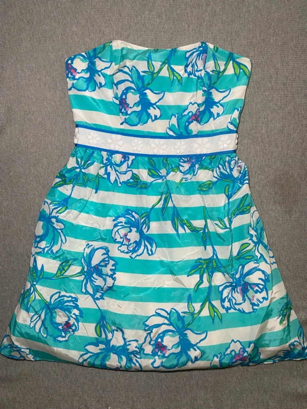 Lilly Pulitzer Strapless Langley Dress Shorely Blue Tossing The Line 8 Floral - Picture 2 of 12